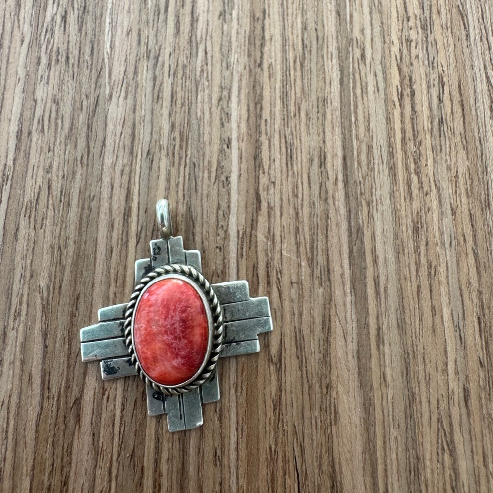 Sterling Silver Southwestern Coral-Red Stone Pendant